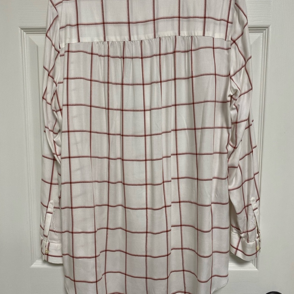 Loft Women’s Red Window Pane Checked Blouse View 2